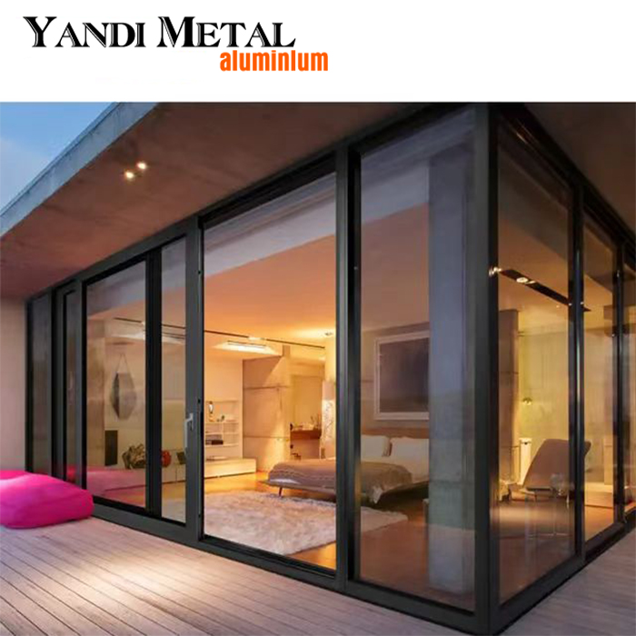 أحدث أبواب الفناء الفاخرة للفيلا تصميم حديث أبواب زجاجية منزلقة خارجية مقاومة للرياح وعازلة للصوت