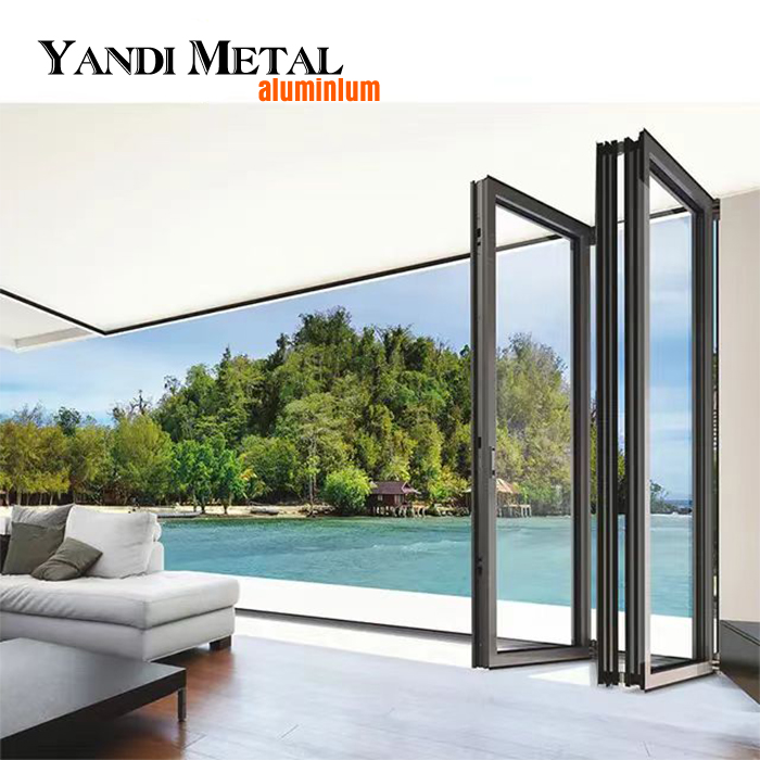Yandi نظام العزل الحراري باب شاشة منزلق من الألومنيوم ثلاثي الزجاج قابل للطي
